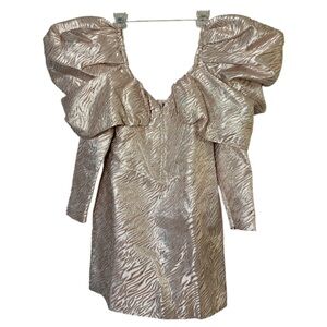 ASOS LUXE V Neck Puff Sleeve Corset Jacquard Dress Metallic Animal Print US8